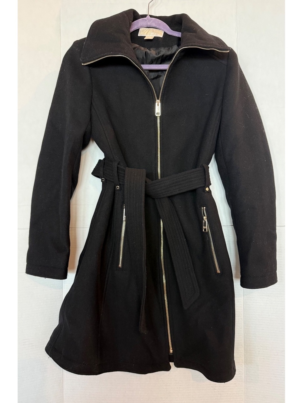 Michael Kors Women's Black Wool Blend Belted Coat XS